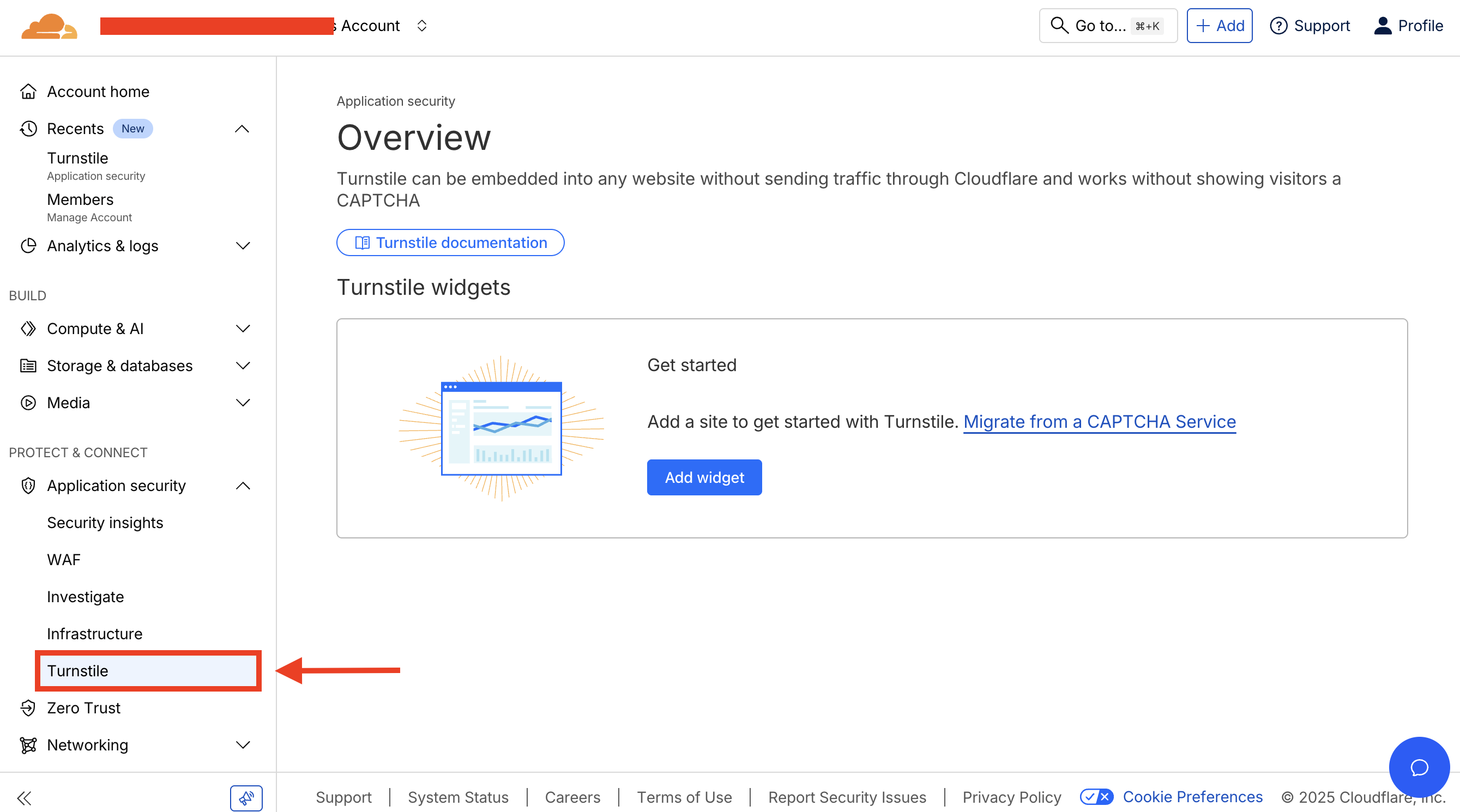 Cloudflare Turnstile dashboard