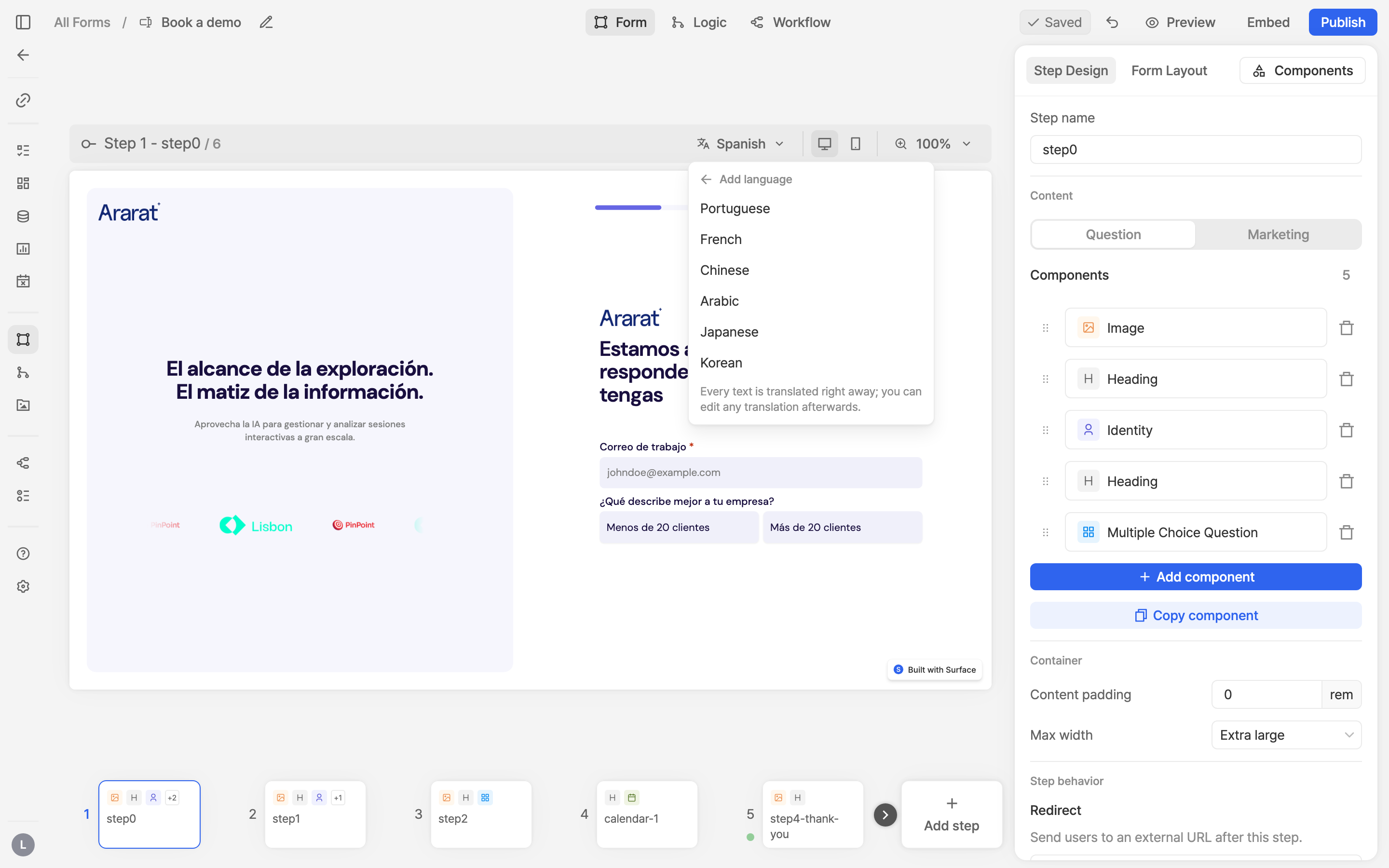 The Add language screen of the language menu