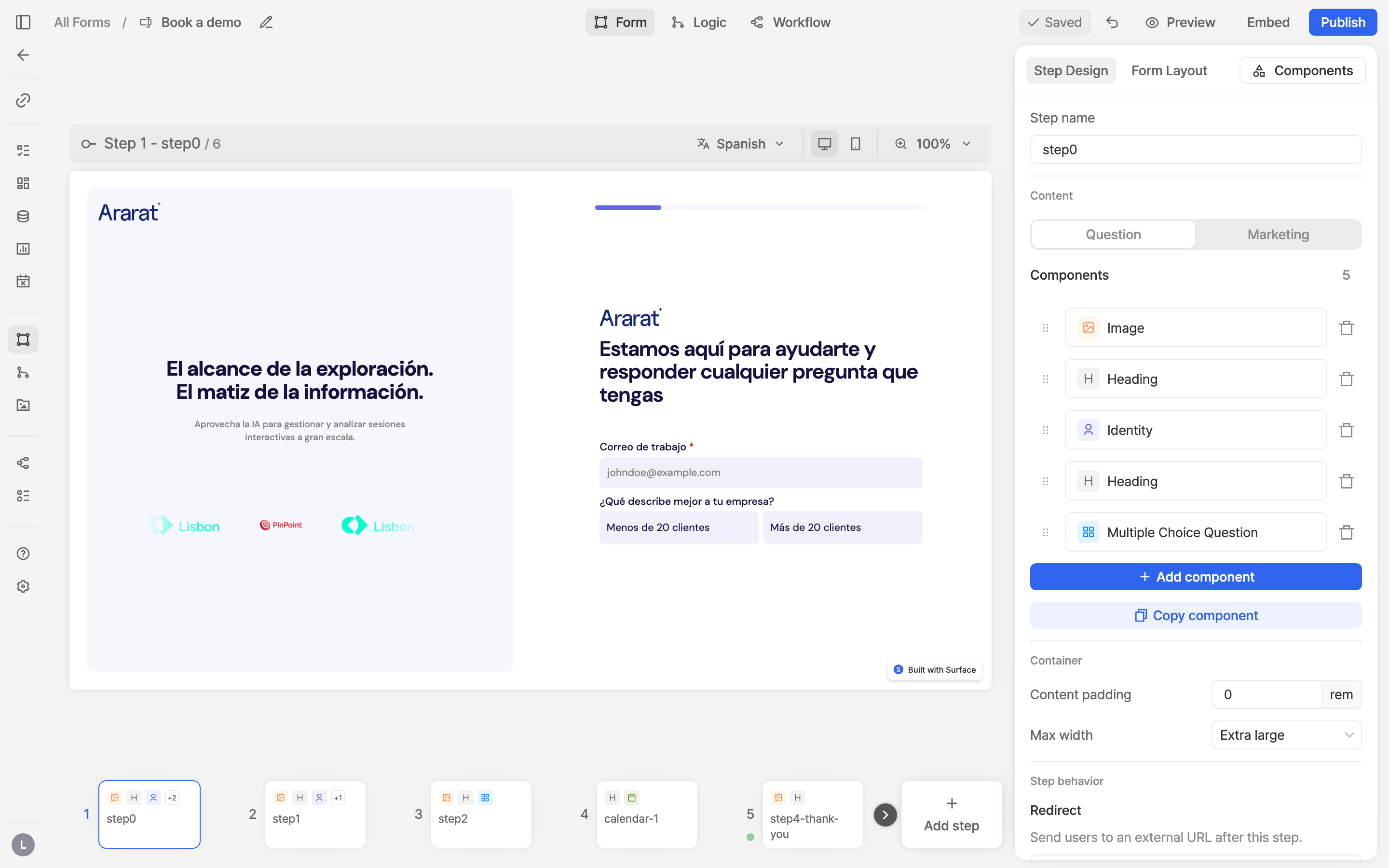 The editor preview rendered in Spanish